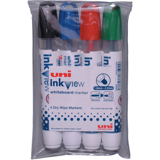 Uni-Ball PWB-202 Inkview Whiteboard Markers - Assorted Colours (Pack of 4)