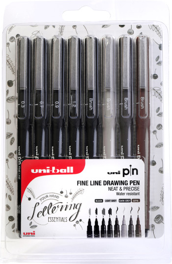 Uni-Ball Pin Drawing Pens - Handwriting Set (Pack of 8)