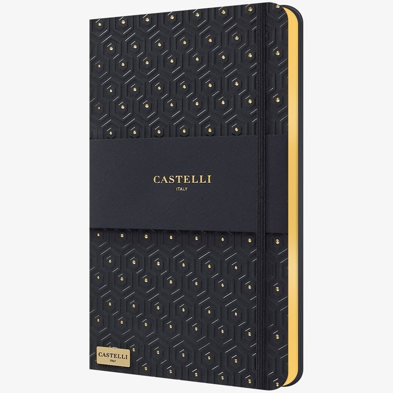Castelli Hardback Medium Notebook - Ruled - Honeycomb Black & Gold ...