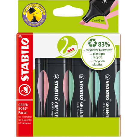 STABILO GREEN BOSS Pastel Highlighter - Wallet of 4 - Assorted Colours
