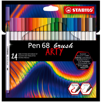 STABILO Pen 68 Fibre Tip Brush Pen  - ARTY - Wallet of 24 - Assorted Colours