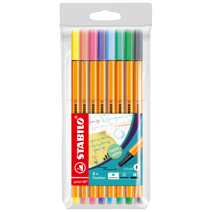 STABILO point 88 Fineliner - Wallet of 8 - Assorted Pastel Shades
