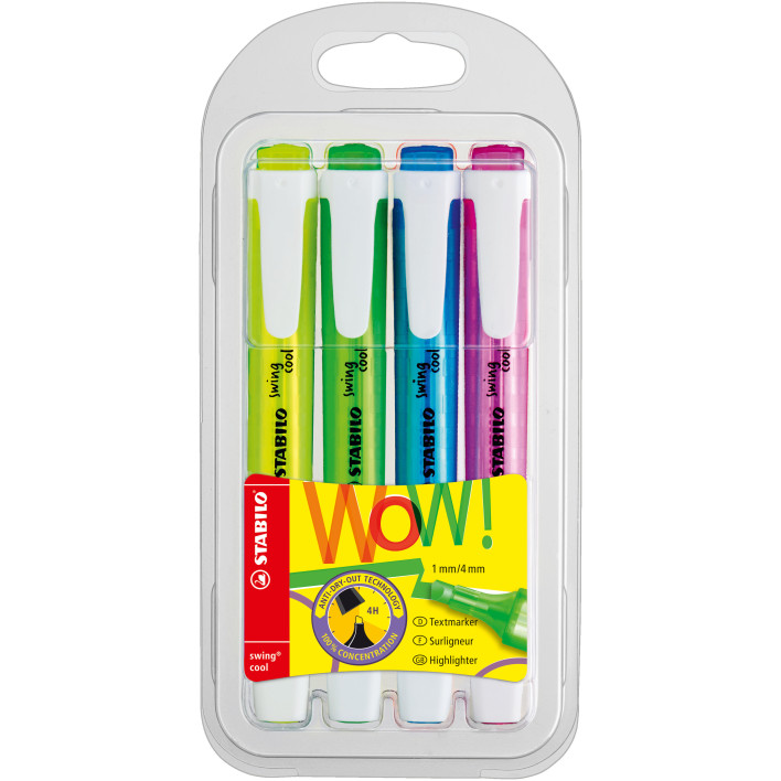STABILO swing cool Highlighter - Wallet of 4 - Assorted Colours