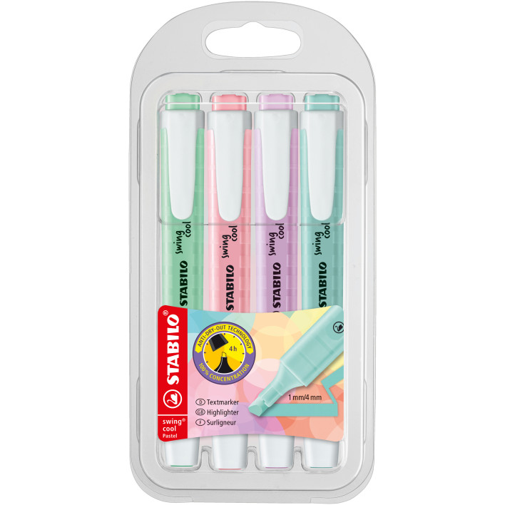 STABILO swing cool Pastel Highlighter - Wallet of 4 - Assorted Colours