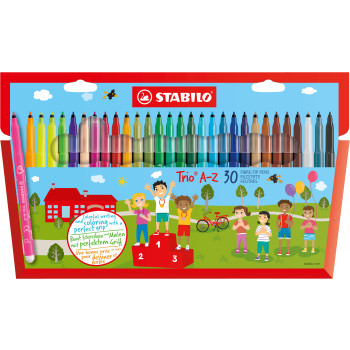 STABILO Trio A-Z Fibre Tip Pen - Wallet of 30 - Assorted Colours Incl 5 Neon