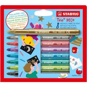 STABILO Trio Deco Metallic Fibre Tip Pen - Wallet of 8 - Assorted Colours