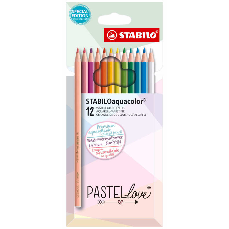 STABILOaquacolor Aquarellable Colouring Pencil  - Pastellove Set - Pack of 12 - Assorted Colours
