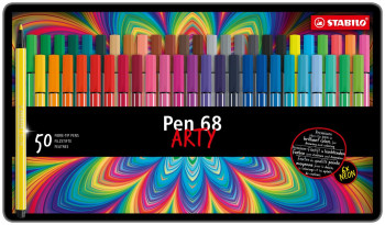 STABILO Pen 68 Fibre Tip Pen - ARTY - Assorted Colours (Tin of 50)