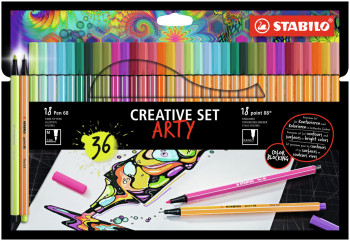 STABILO Pen 68 Fibre Tip Pen & point 88 ARTY Fineliner - Wallet of 36