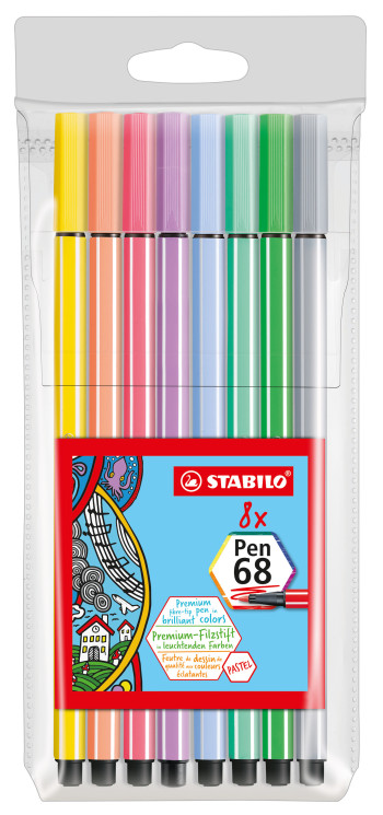 STABILO Pen 68 Fibre Tip Pen - Wallet of 8 - Pastel Shades