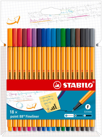 STABILO point 88 ARTY Fineliner - Wallet of 18 - Assorted Colours