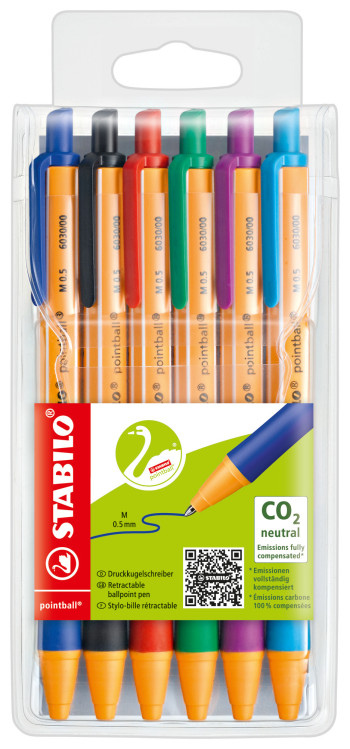 STABILO pointball Ballpoint Pen - Wallet of 6 - Assorted Colours