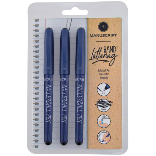 Manuscript Rollerball Pens - Blue (Triple Pack)