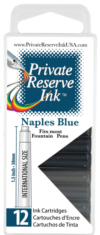 Private Reserve Ink Cartridges - Box of 12 - Naples Blue