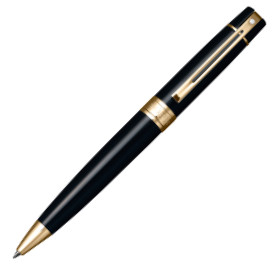 Sheaffer 300 Ballpoint Pen Gift Set - Gloss Black Gold Trim with Table Clock - Picture 1