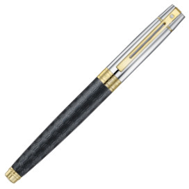 Sheaffer 300 Fountain Pen - Engraved Matte Black and Chrome with Gold Trim - Picture 1