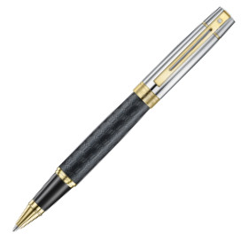 Sheaffer 300 Rollerball Pen - Engraved Matte Black and Chrome with Gold Trim