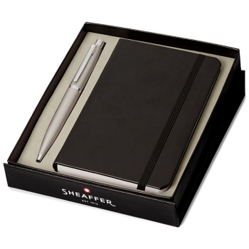 Sheaffer VFM Ballpoint Pen Gift Set - Strobe Silver Chrome Trim with A6 Notebook
