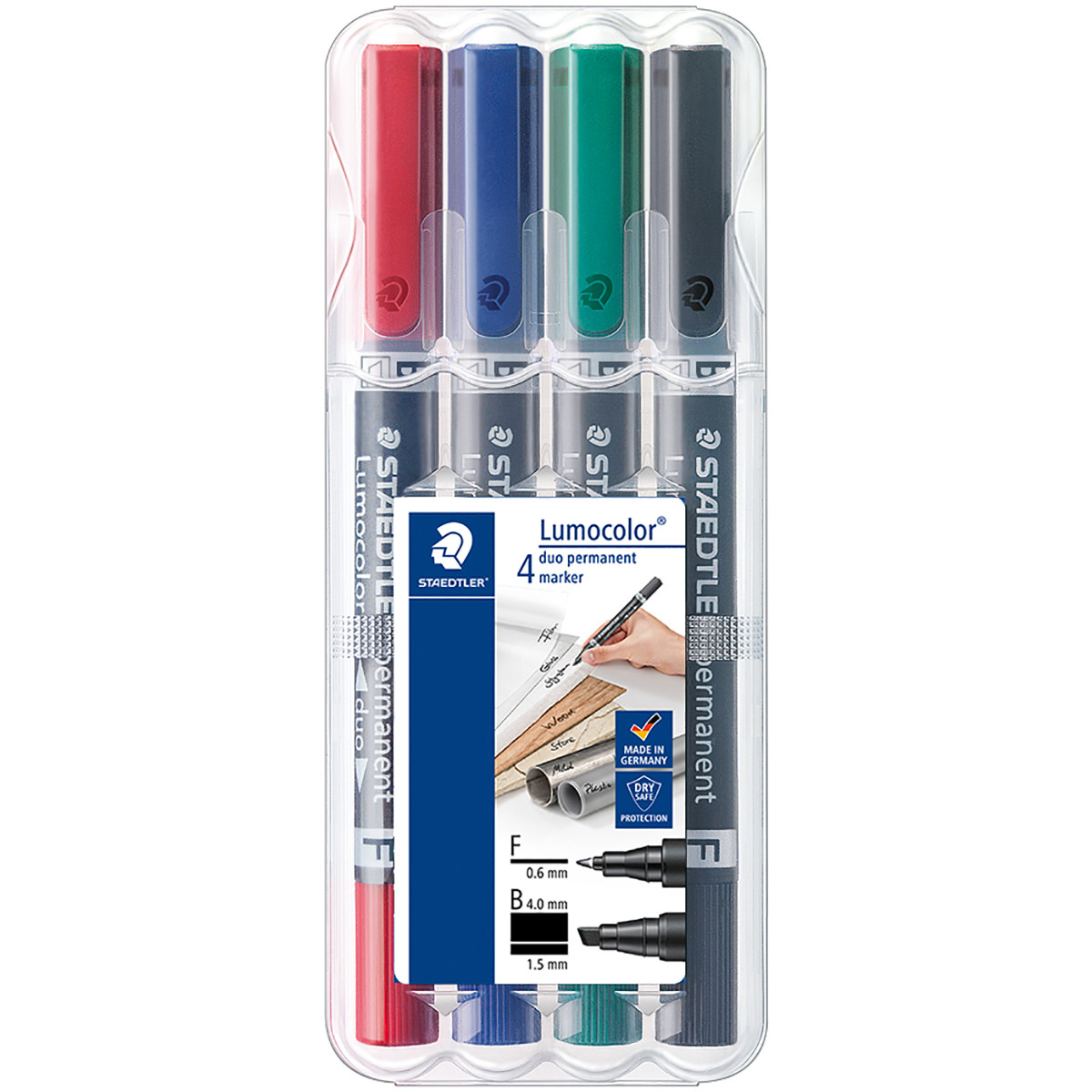 Staedtler Lumocolor Duo Permanent Marker - Bullet/Chisel Tip - Assorted Colours (Pack of 4)