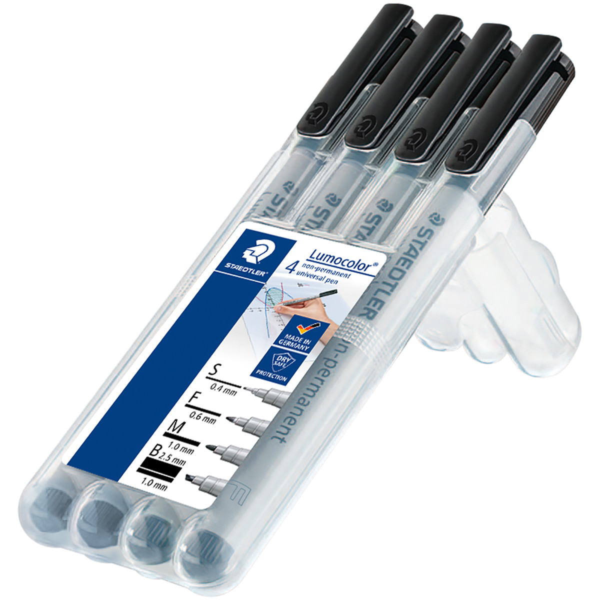 Staedtler Lumocolor Non-Permanent Pen - Assorted Tip Sizes - Black (Pack of 4)