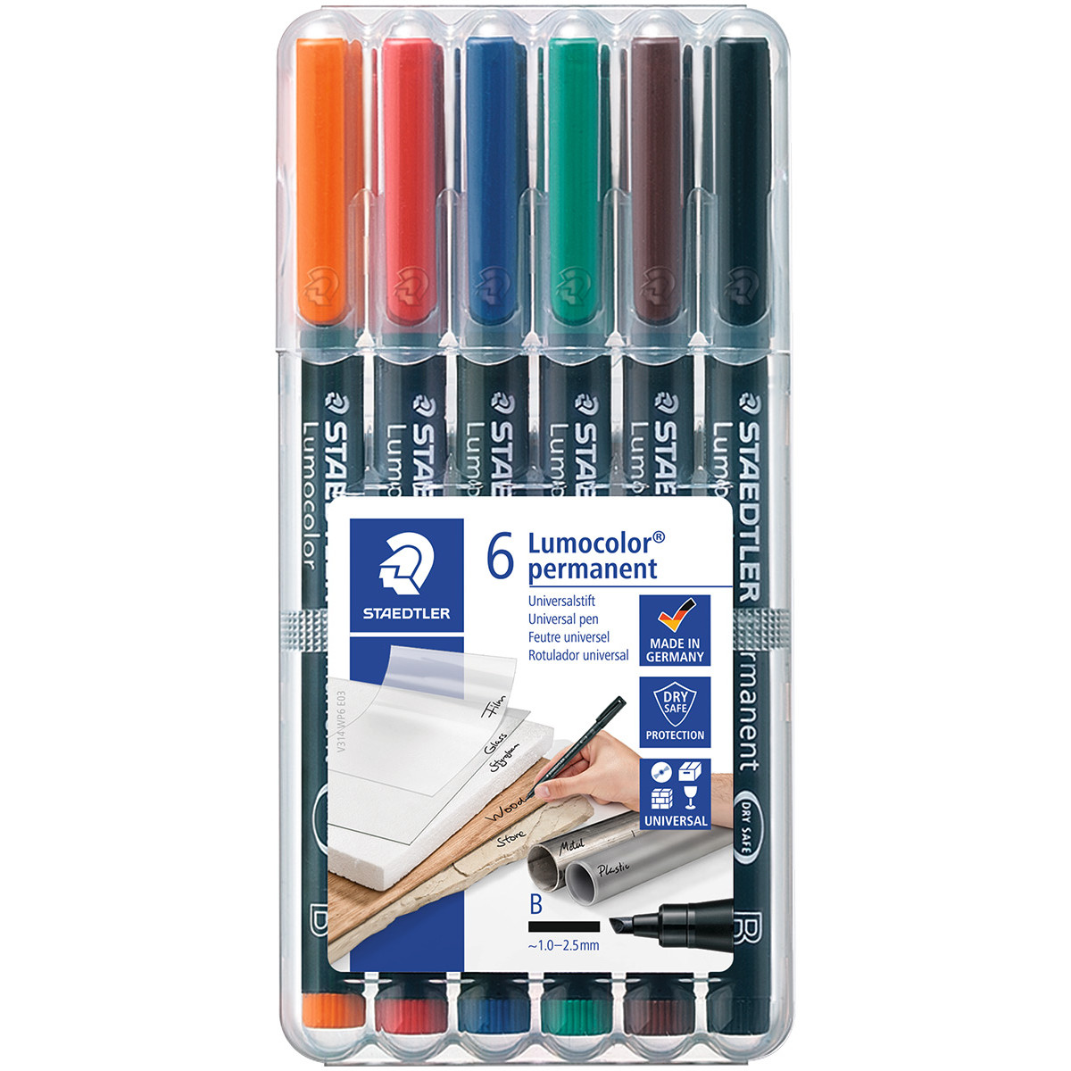 Staedtler Lumocolor Permanent Pen - Broad - Assorted Colours (Pack of 6)