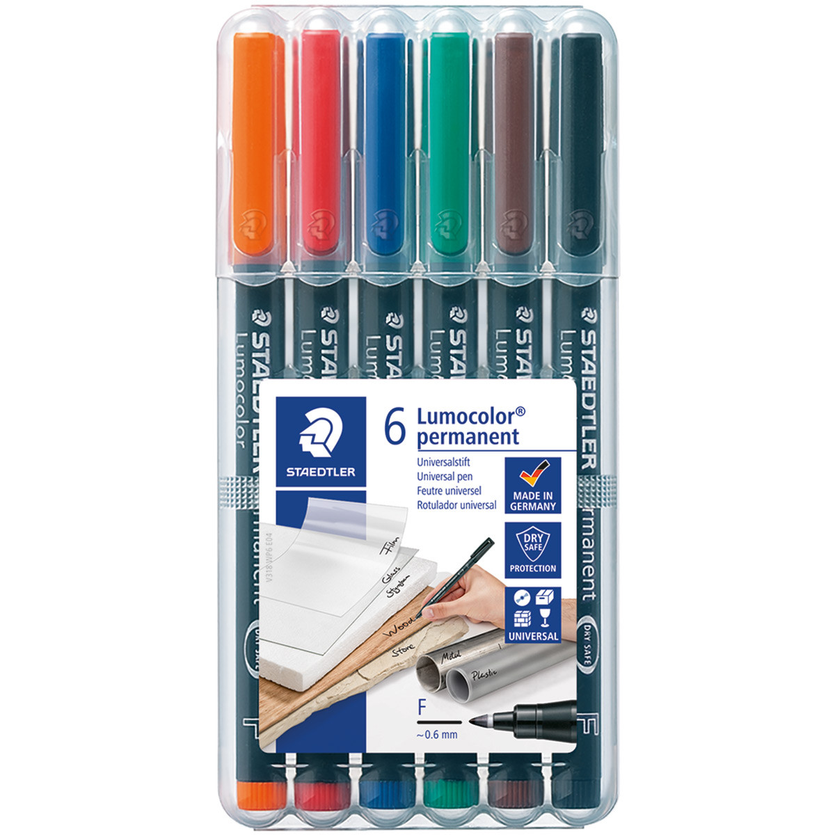 Staedtler Lumocolor Permanent Pen - Fine - Assorted Colours (Pack of 6)