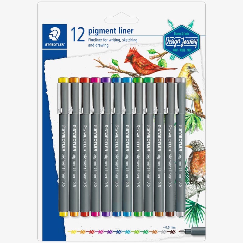 STAEDTLER Zwarte pigment liner, lijnbreedte 1,2 mm, onuitwisbare pigmentinkt, lange metalen punt, lange levensduur, 10 fineliners in kartonnen etui, 308 12-9