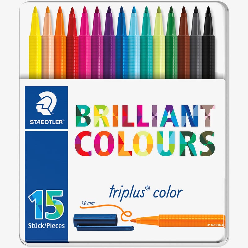 Staedtler Triplus Triangular Fibre Tip Pens - Assorted Colours (Tin of ...