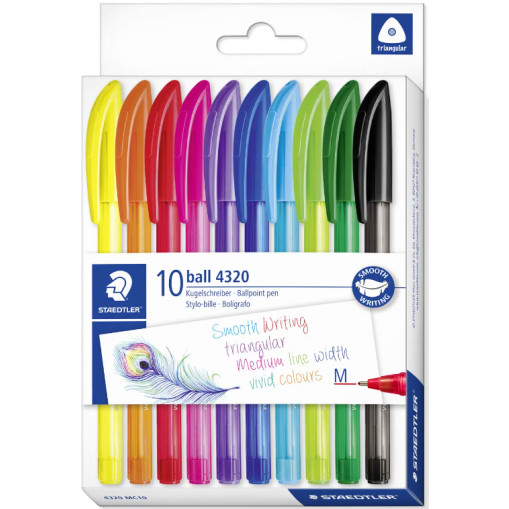 Staedtler 4320 Stick Ballpoint Pen - Medium - Assorted Colours (Pack of 10)