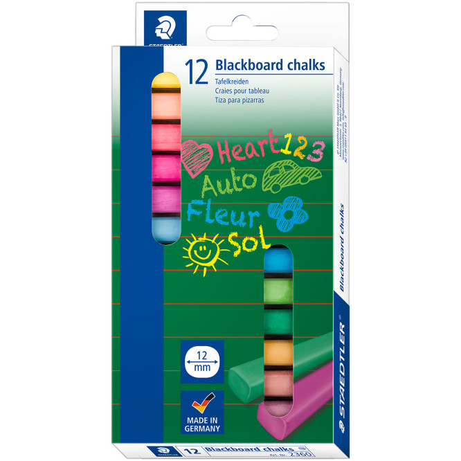 Staedtler Blackboard Chalks 12mm - Assorted Colours (Pack of 12)