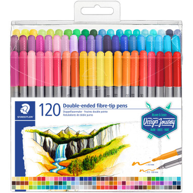 Staedtler Double Ended Fibre Tip Pens - Assorted Colours (Wallet of 120)