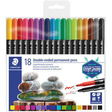 Staedtler Double Ended Permanent Pens - Assorted Colours (Wallet of 18)
