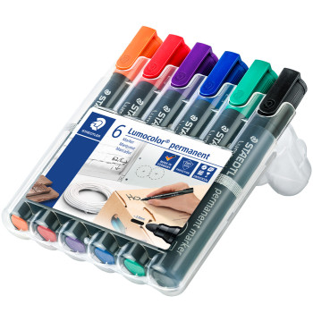 Staedtler Lumocolor Permanent Markers - Bullet Tip - Assorted Colours (Pack of 6) - Picture 1