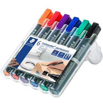 Staedtler Lumocolor Permanent Markers - Chisel Tip - Assorted Colours (Pack of 6) - Picture 1