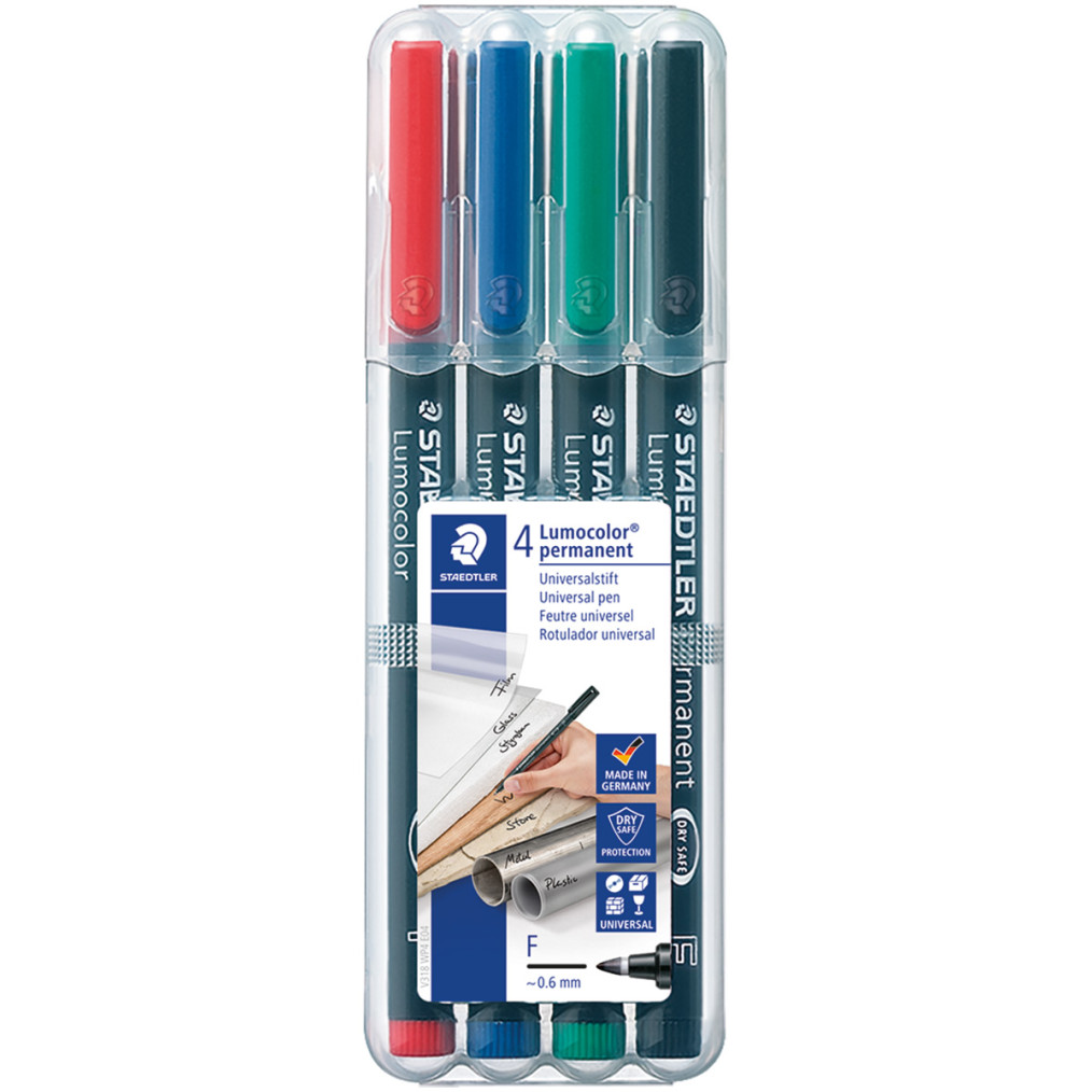 Staedtler Lumocolor Permanent Pen - Fine - Assorted Colours (Pack of 4)