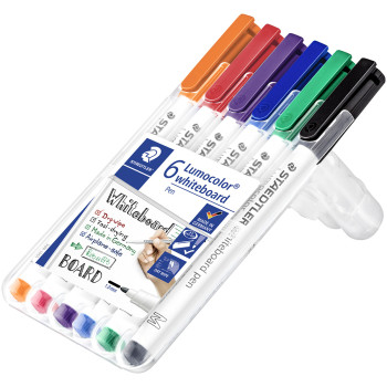Staedtler Lumocolor Slim Whiteboard Pen - Assorted Colours (Pack of 6) - Picture 1