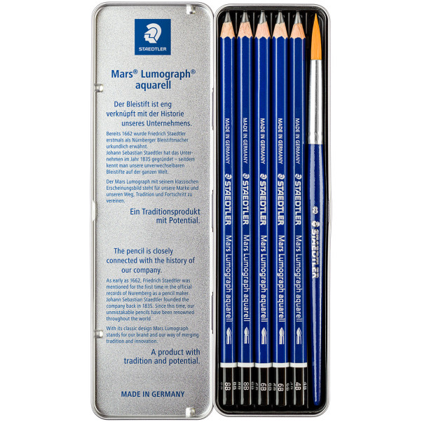 Staedtler Mars Lumograph Aquarell Pencils - Assorted Degrees (Tin of 6) - Picture 1