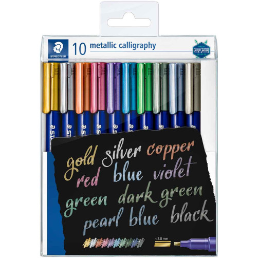 Staedtler Metallic Calligraphy Markers - Assorted Colours (Wallet of 10)