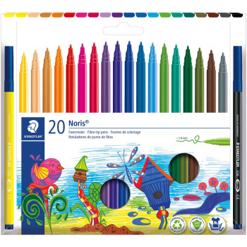 Staedtler Noris Fibre Tip Pens - Assorted Colours (Box of 20)