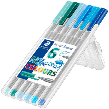 Staedtler Triplus Fineliner Pens - Assorted Ocean Colours (Pack of 6) - Picture 1