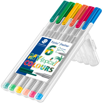 Staedtler Triplus Fineliner Pens - Assorted Tropical Colours (Pack of 6) - Picture 1