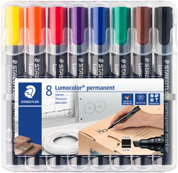 Staedtler Lumocolor Permanent Marker - Chisel Tip - Assorted Colours (Pack of 8)