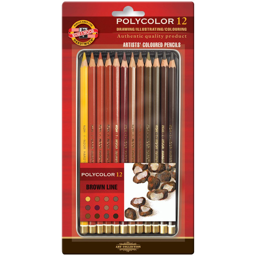 Koh-I-Noor 3822 Coloured Pencils - Assorted Brown Colours (Blister Tin of 12)
