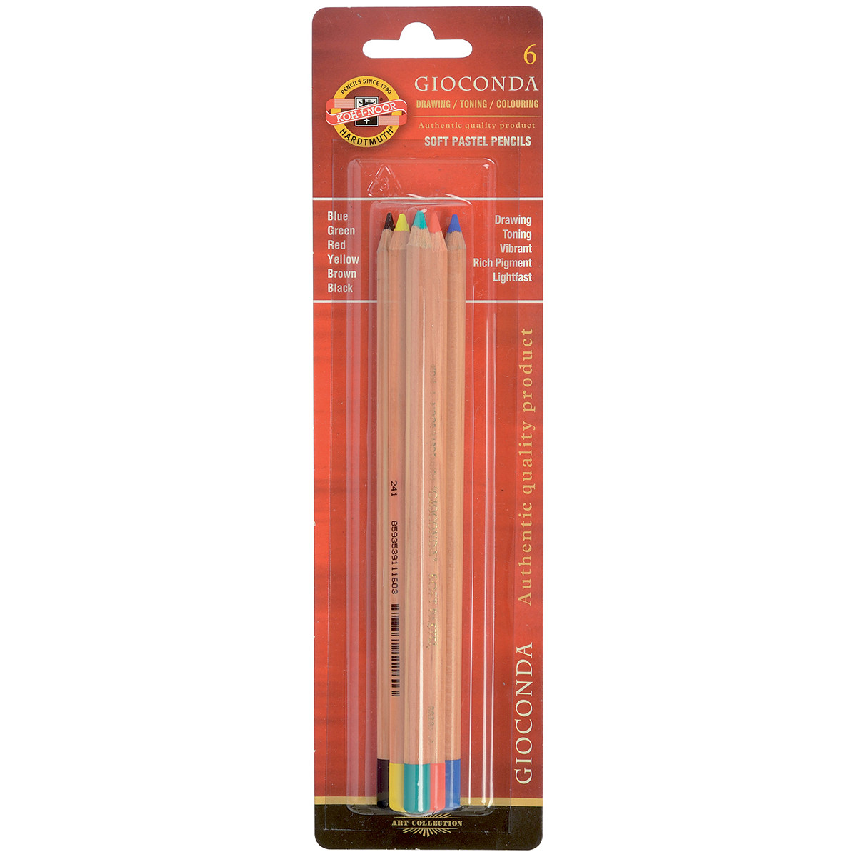Koh-I-Noor 8826 Dry Chalk Pencils - Assorted Colours (Blister of 6)