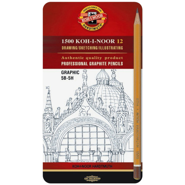 Koh-I-Noor 1502 Graphite Pencils - 5B to 5H (Tin of 12)