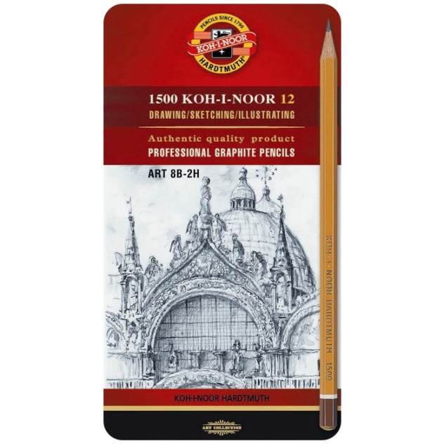 Koh-I-Noor 1502 Graphite Pencils - 8B to 2H (Tin of 12)