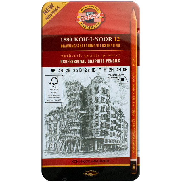 Koh-I-Noor 1582 Triangular Graphite Pencils - 6B to 6H (Tin of 12)