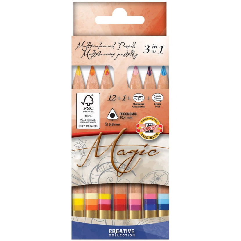 Koh-I-Noor 3404N Jumbo Triangular Magic Coloured Pencils - Assorted Colours (Pack of 13)