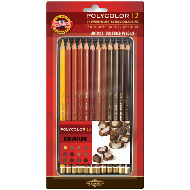Koh-I-Noor 3822 Coloured Pencils - Assorted Brown Colours (Blister Tin of 12)