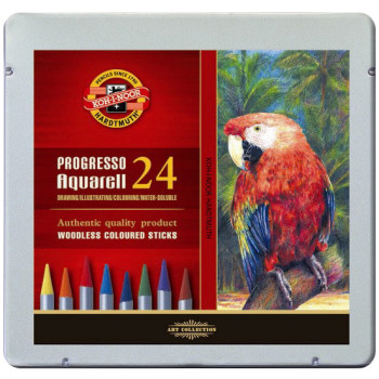 Koh-I-Noor 8784 Woodless Aquarell Coloured Pencils - Assorted Colours (Tin of 24)